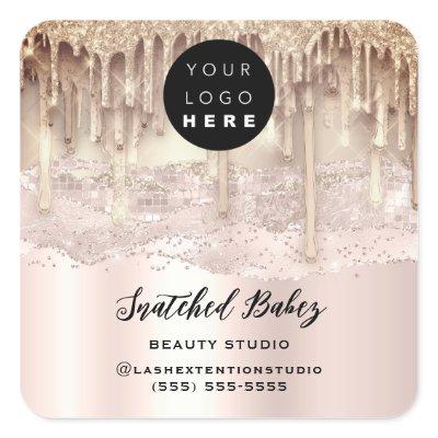 Logo QR Code Thank You Strokes Pink Glitter Drips  Square Sticker