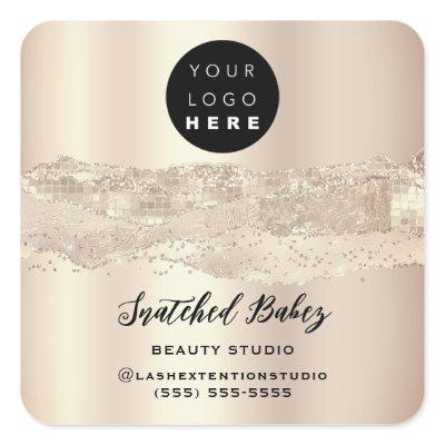 Logo QR Code Thank You Strokes Rose Glitter Square Square Sticker