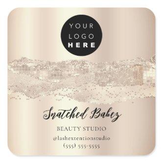 Logo QR Code Thank You Strokes Rose Glitter Square Sticker