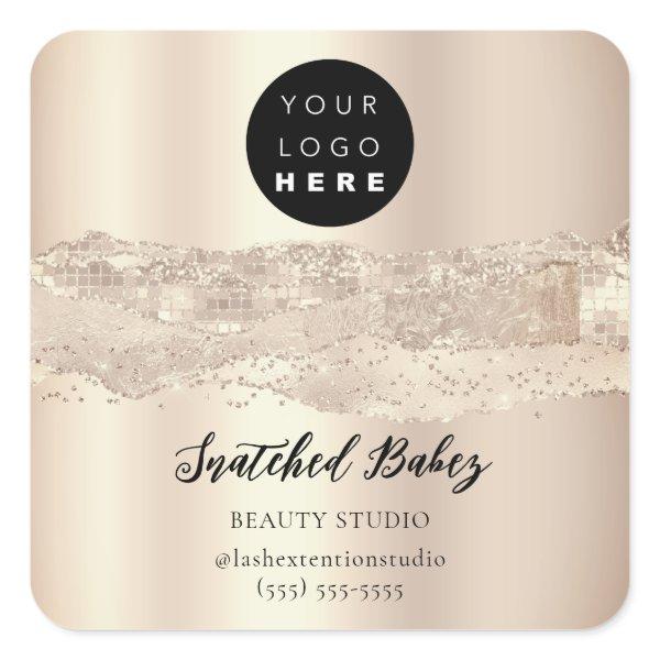 Logo QR Code Thank You Strokes Rose Glitter Square Sticker