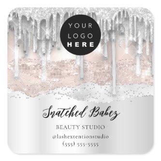 Logo QR Code Thank You Strokes Silver Drips Square Sticker