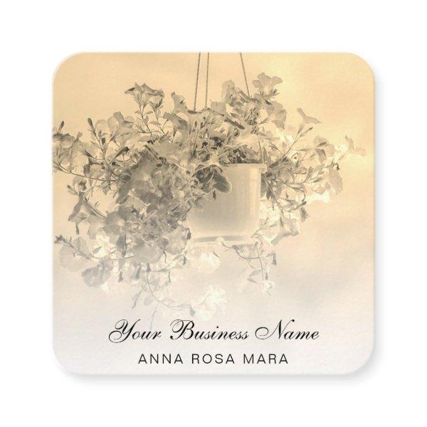 *~* Logo QR Gold Floral Flower Hanging Petunia Pot Square