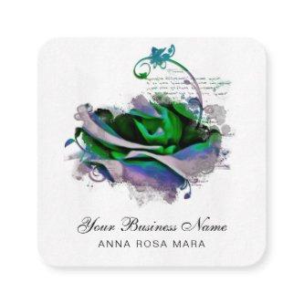 *~ Logo QR Lavender - Teal Rose Floral Flower Square