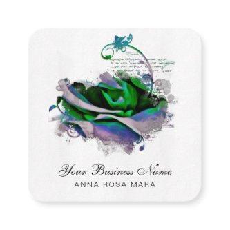 *~* Logo QR Lavender Teal Rose Floral Flower Square