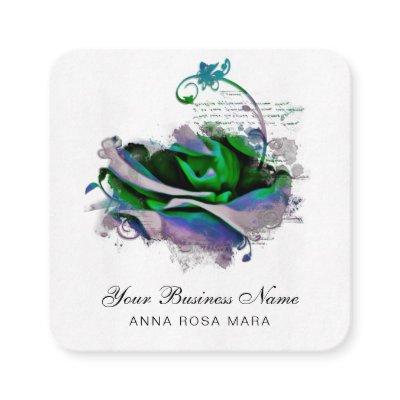 *~ Logo QR Lavender - Teal Rose Floral Flower Square