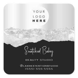 Logo QRCode Online Shop Glitter Silver Gray Black Square Sticker