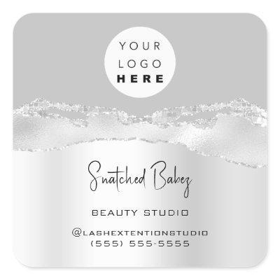 Logo QRCode Online Shop Glitter Silver Gray Stroke Square Sticker