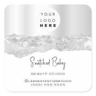 Logo QRCode Online Shop Glitter Silver Gray White Square Sticker