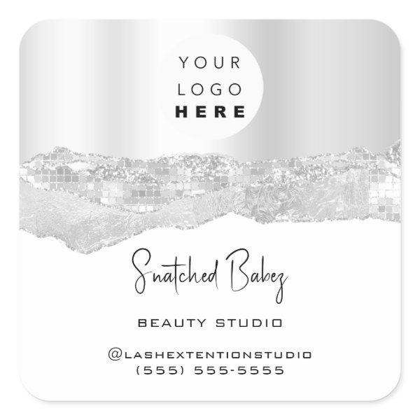 Logo QRCode Online Shop Glitter Silver Gray White Square Sticker