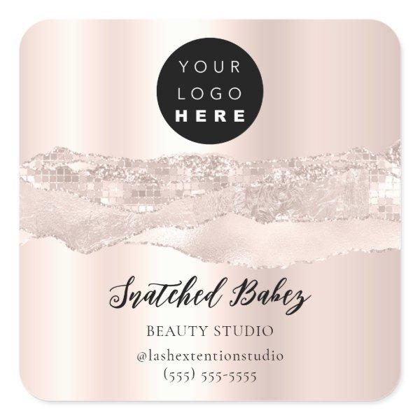 Logo QRCode Online Shop Strokes Rose Glitter Square Sticker