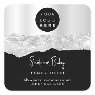 Logo QRCode Online Shop Strokes Silver Gray Black  Square Sticker