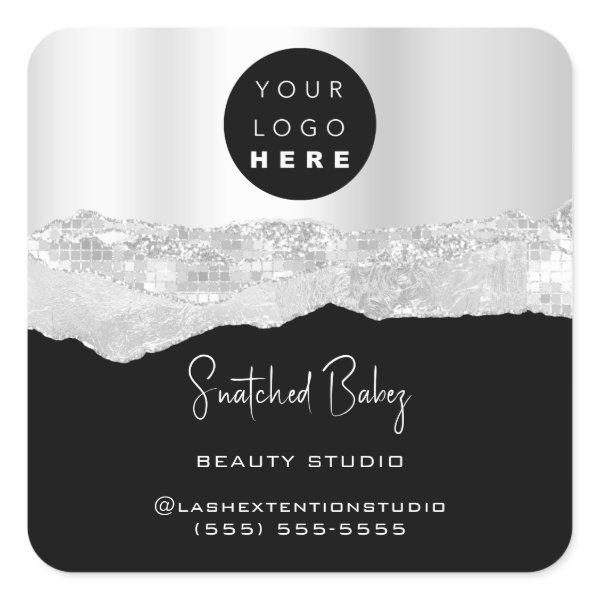 Logo QRCode Online Shop Strokes Silver Gray Black  Square Sticker