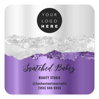 Logo QRCode Online Shop Strokes Silver Gray Purple Square Sticker