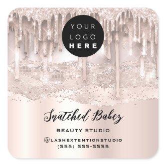 Logo QRCode Thank You Strokes Pink Glitter Drips Square Sticker