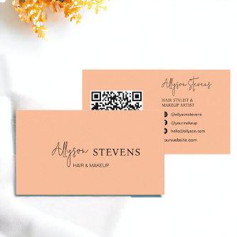 Logo script chic peach hair makeup qr code