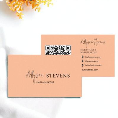 Logo script chic peach hair makeup qr code