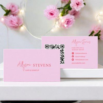 Logo script red pink hair makeup qr code