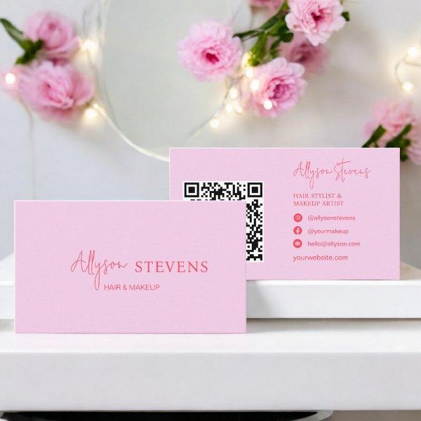 Logo script red pink hair makeup qr code