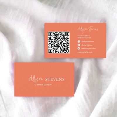 Logo script white coral orange hair makeup qr code