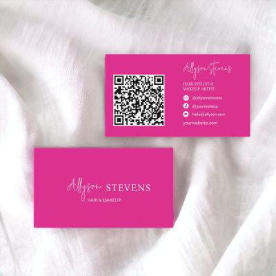 Logo script white hot pink hair makeup qr code