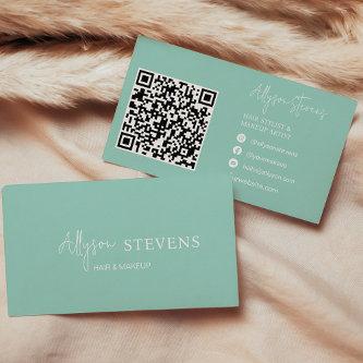 Logo script white turquoise hair makeup qr code