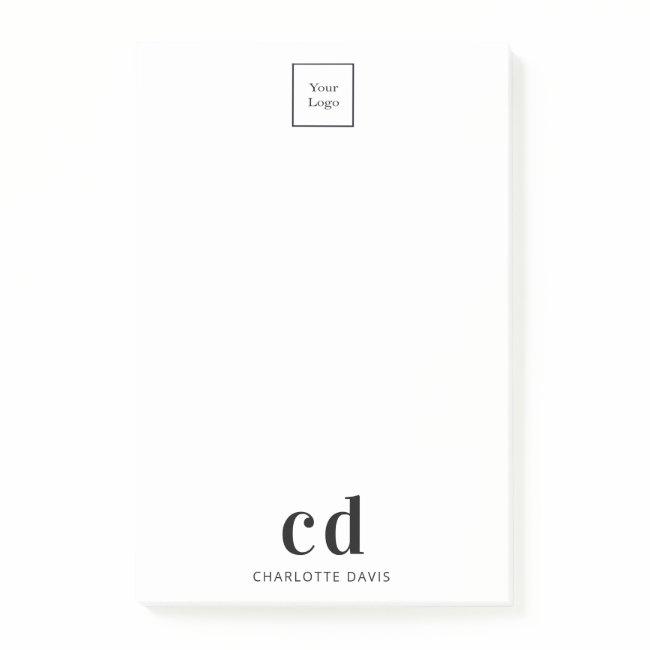 Logo white black monogram business company post-it notes
