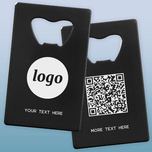 Logo With Text QR Code Business White on Black Credit Card Bottle Opener