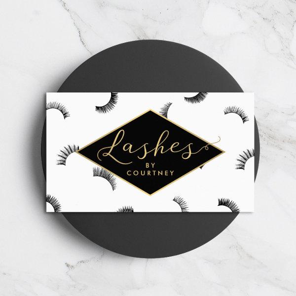 Lots of Lashes Pattern Lash Salon White/Black/Gold