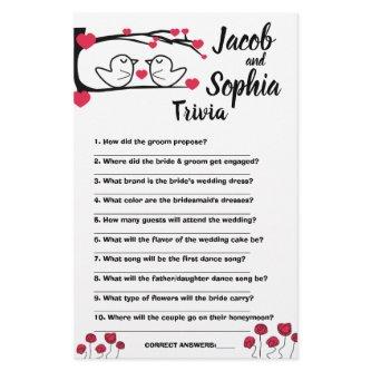 LOVE BIRD BRIDE & GROOM TRIVIA SHOWER GAME CARD FLYER