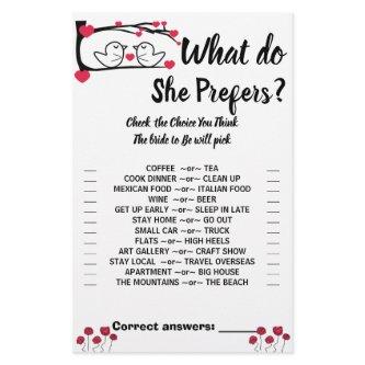 Love Bird Would She prefer Bridal Shower Game Card Flyer