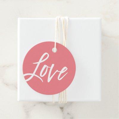 LOVE modern hand lettered white type bold coral Favor Tags