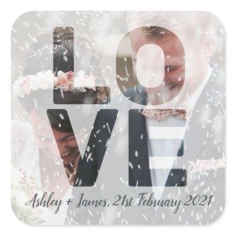 LOVE Wedding Theme Sheer Overlay Photo Square Sticker