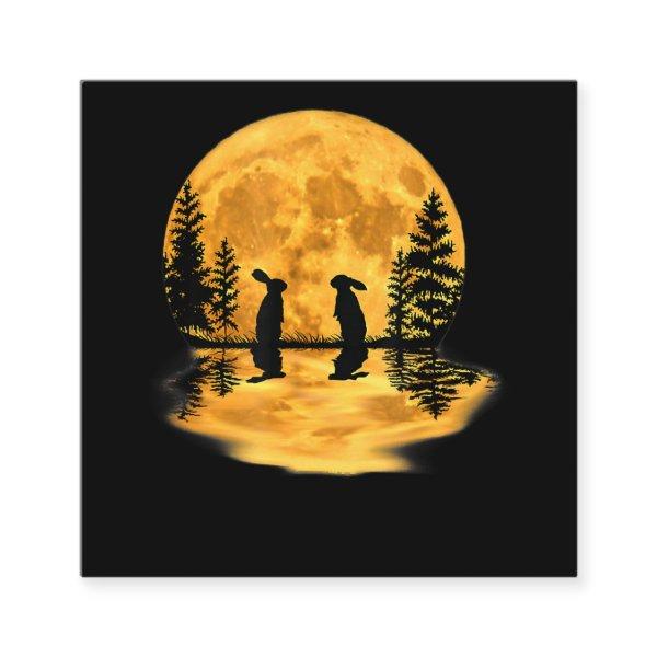 Lovely Bunny Rabbit Rabbits Moon Night Sky Square