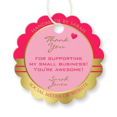 Lovely Girly Pink & Gold with Cute Heart Thank You Favor Tags
