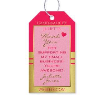 Lovely Girly Pink & Gold with Cute Heart Thank You Gift Tags