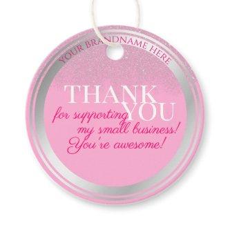 Lovely Pink and Silver Glitter Packaging Thank You Favor Tags
