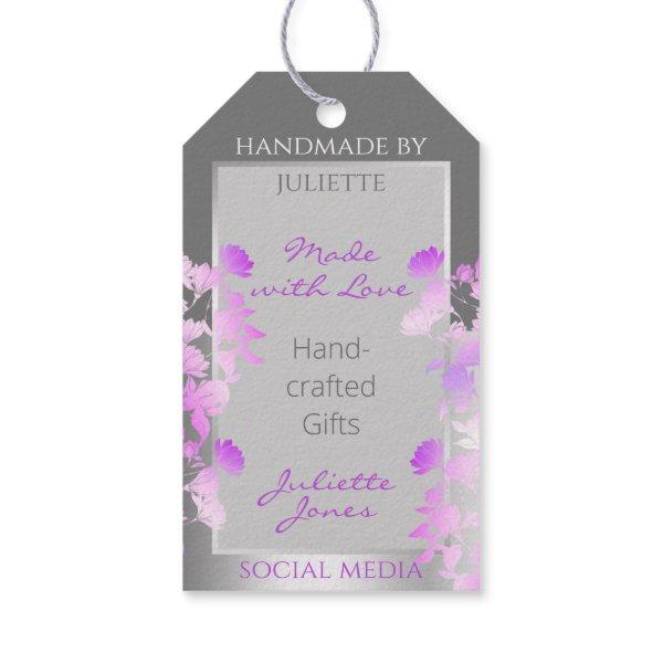 Lovely Purple Floral Product Supplies Silver Gray Gift Tags