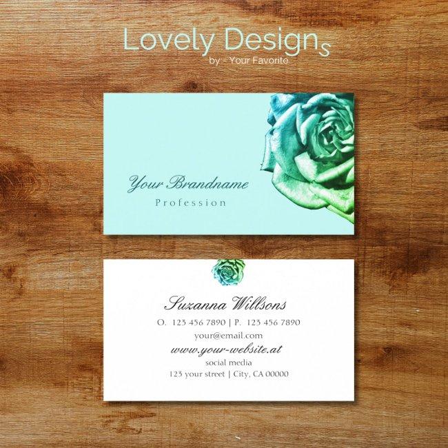 Lovely Rose on Plain Teal White Simple