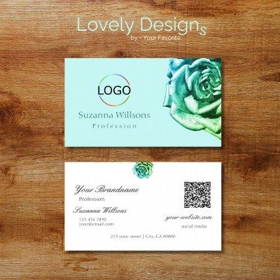 Lovely Rose on Plain Teal White with Logo QR Code