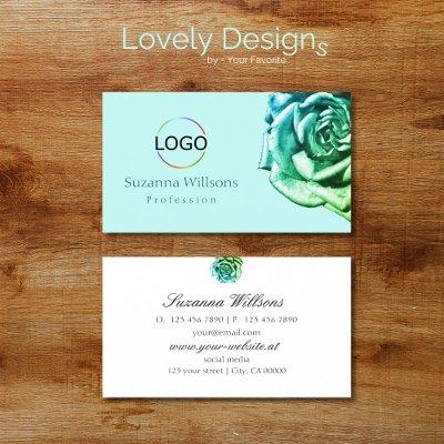 Lovely Rose on Plain Teal White with Logo Simple