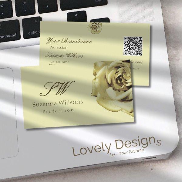 Lovely Rose Plain Pastel Beige Initials QR Code