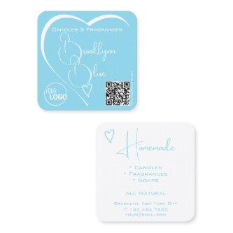 Lovely Sky Blue and White Heart with Logo QR Code Square
