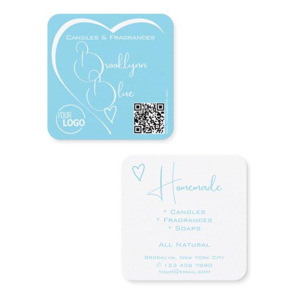 Lovely Sky Blue and White Heart with Logo QR Code Square