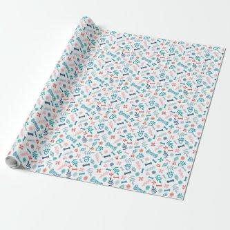 Loving Floral & Foliage Pet Paw Print Pattern Card Wrapping Paper