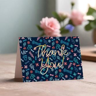 Loving Floral & Foliage Pet Paw Print Thank You Card