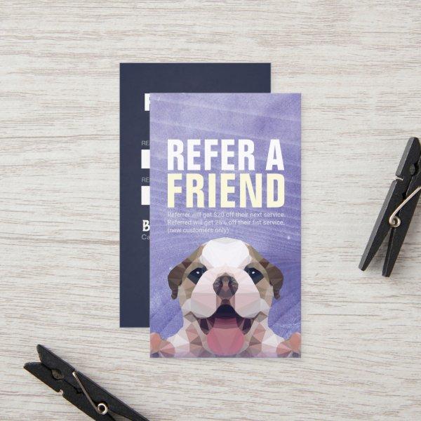 Low Poly Dog Pet Care Sitting Bathing & Grooming Referral Card