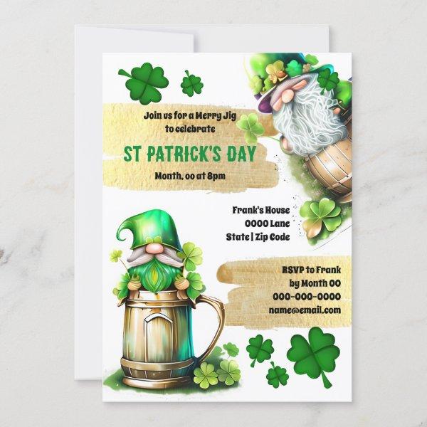 Lucky Irish beer leprechaun gnome shamrock clovers Invitation