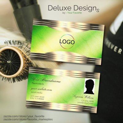 Luminous Green Marble Gold Border Logo and Photo