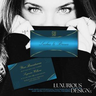 Luminous Teal with Gold Border and Monogram Modern
