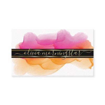 Luxe Abstract Watercolour Ink Blots Fuchsia Golden